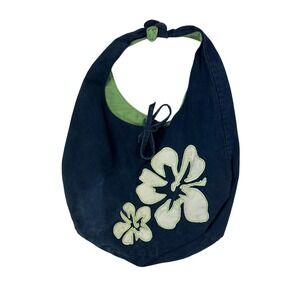 Joe Boxer Shoulder Bag Womens Hobo Large Navy Hibiscus Flower Canvas VTG Y2K‎